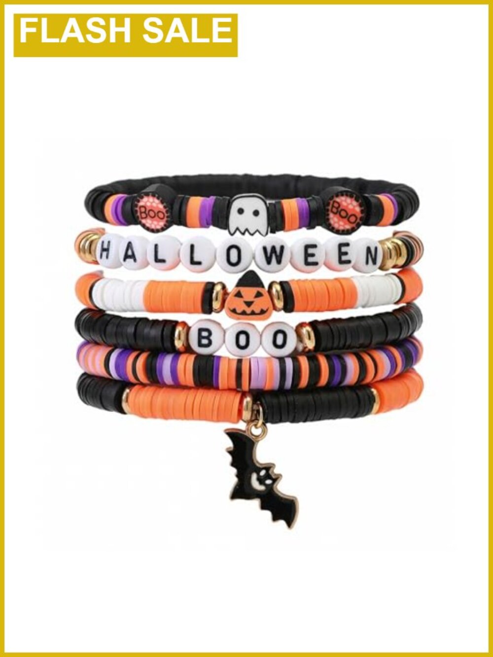 6pc Halloween Stretch Bracelets Stackable Polymer Clay Friendship Gift